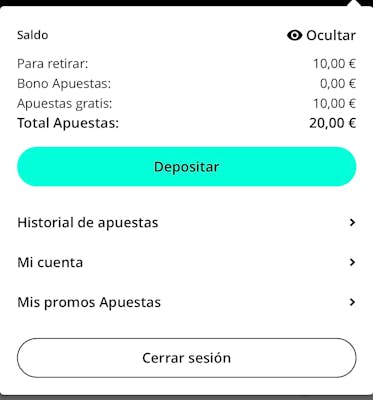 Interfaz de promociones de Versus mostrando el bono bienvenida