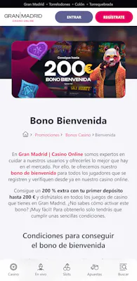 Interfaz de Gran Casino Madrid mostrando slots y bonos