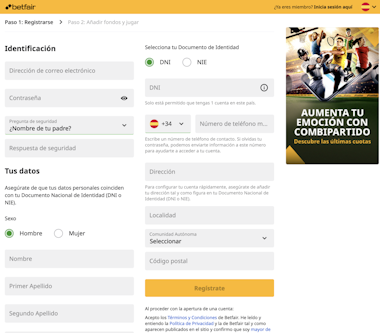 Betfair registro
