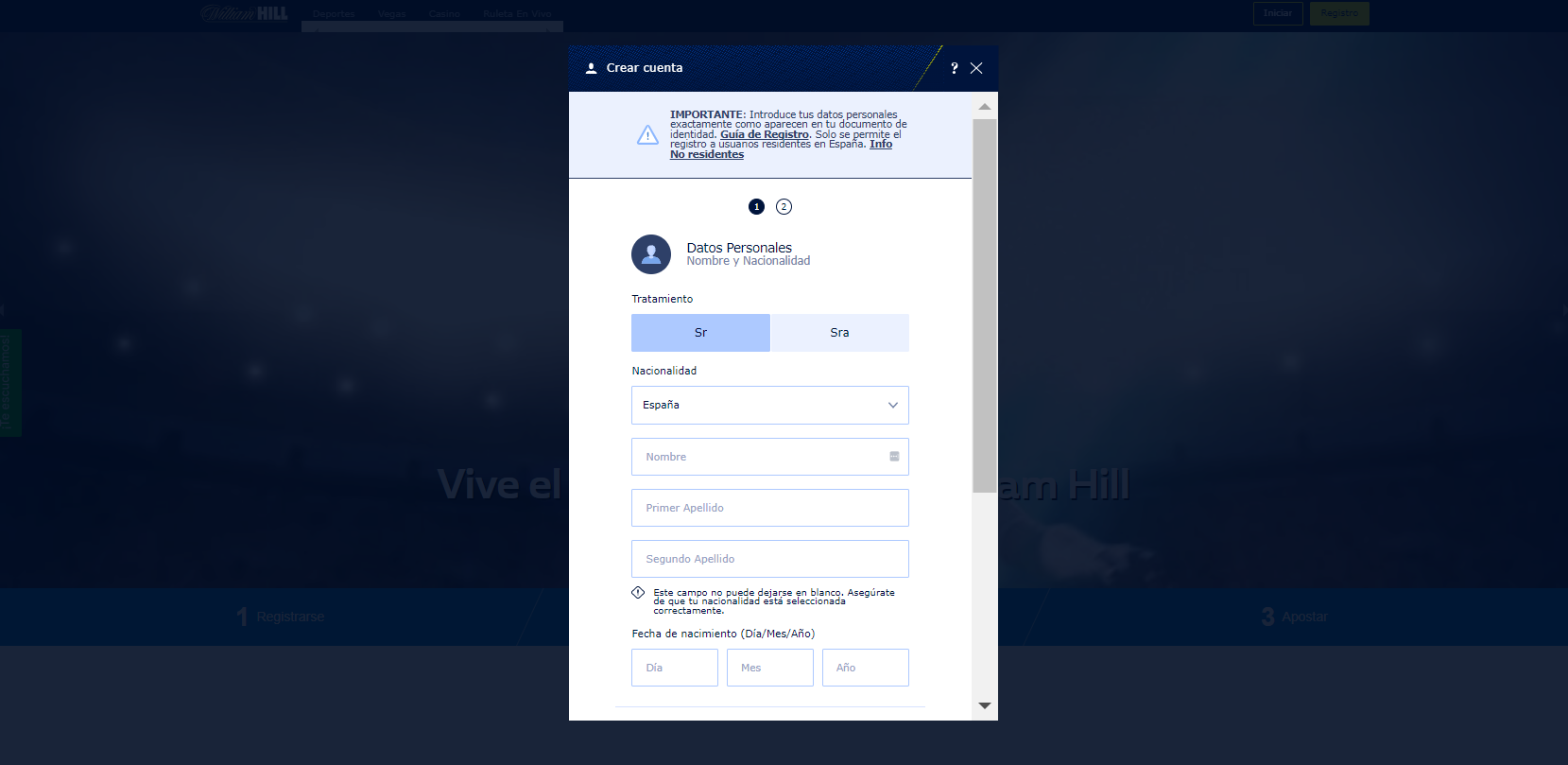 Como registrarse en William Hill